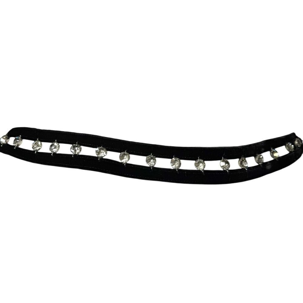 Vintage 1980s Black Velvet Rhinestone Statement Belt Women’s Size XS - Picture 2 of 7